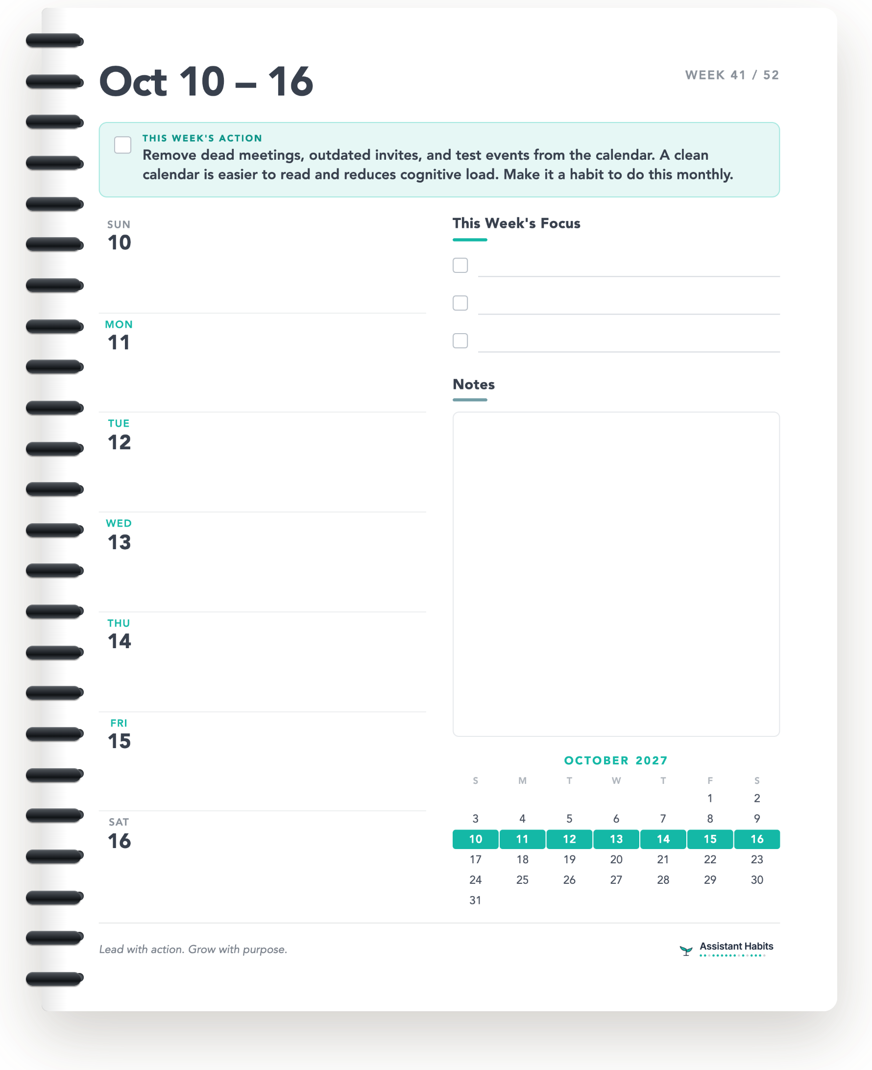 Assistant Habits Weekly Planner – weekly spread